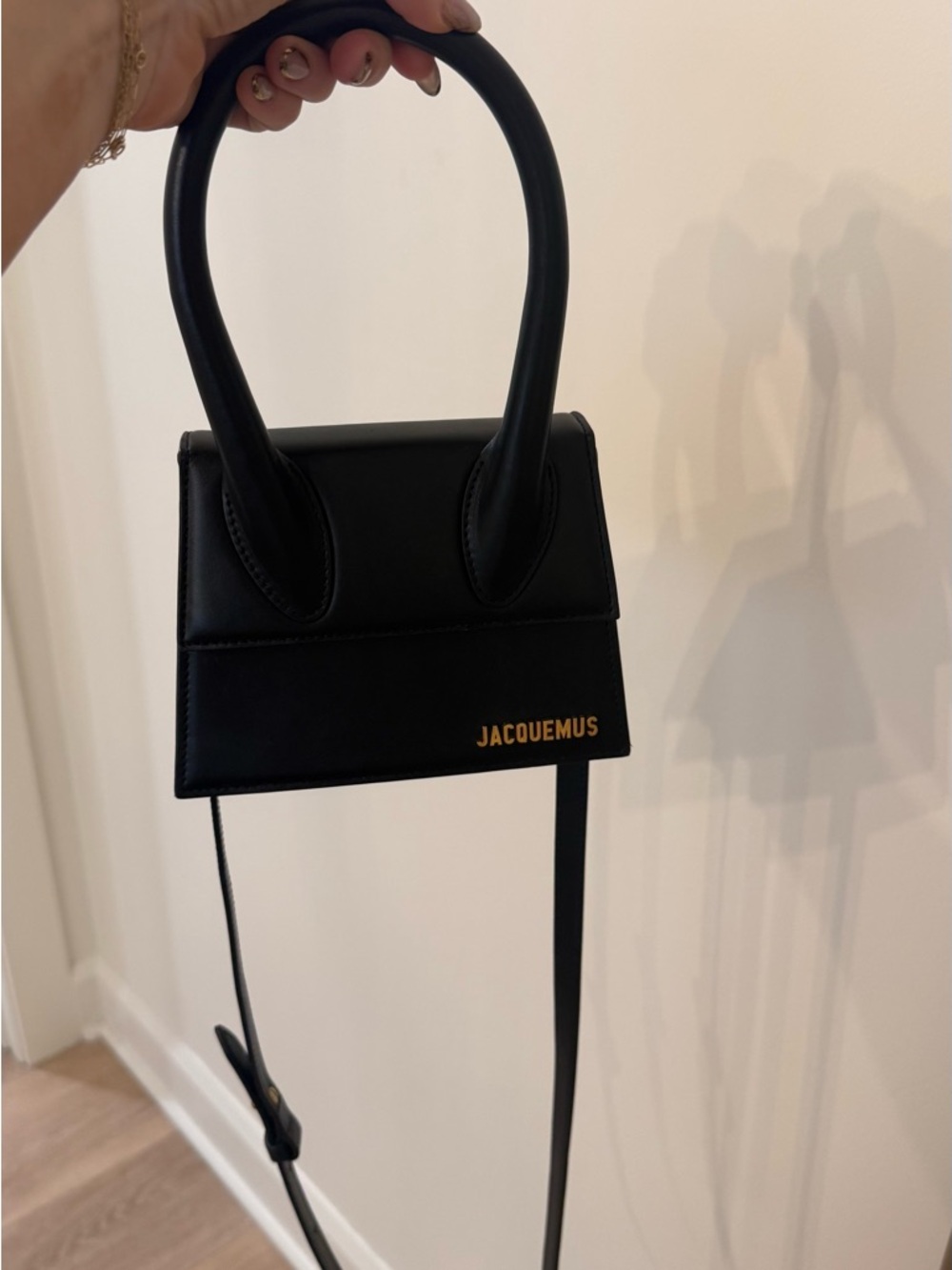 Jacquemus Black Mini Top-Handle Leather Bag with Gold Logo